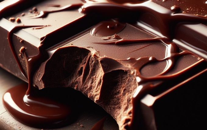 partially melted chocolate bar with a bite mark